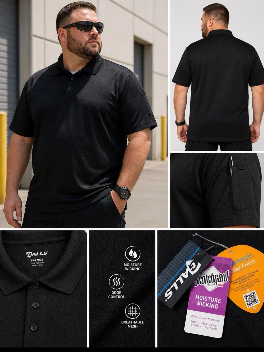 Galls Pro Tac Force Polo Mens 6XL Black Short Sleeve Tactical Uniform NWT
